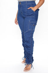 I'm Worth It Cargo Ruched Jeans II - Medium Blue Wash Ins Street